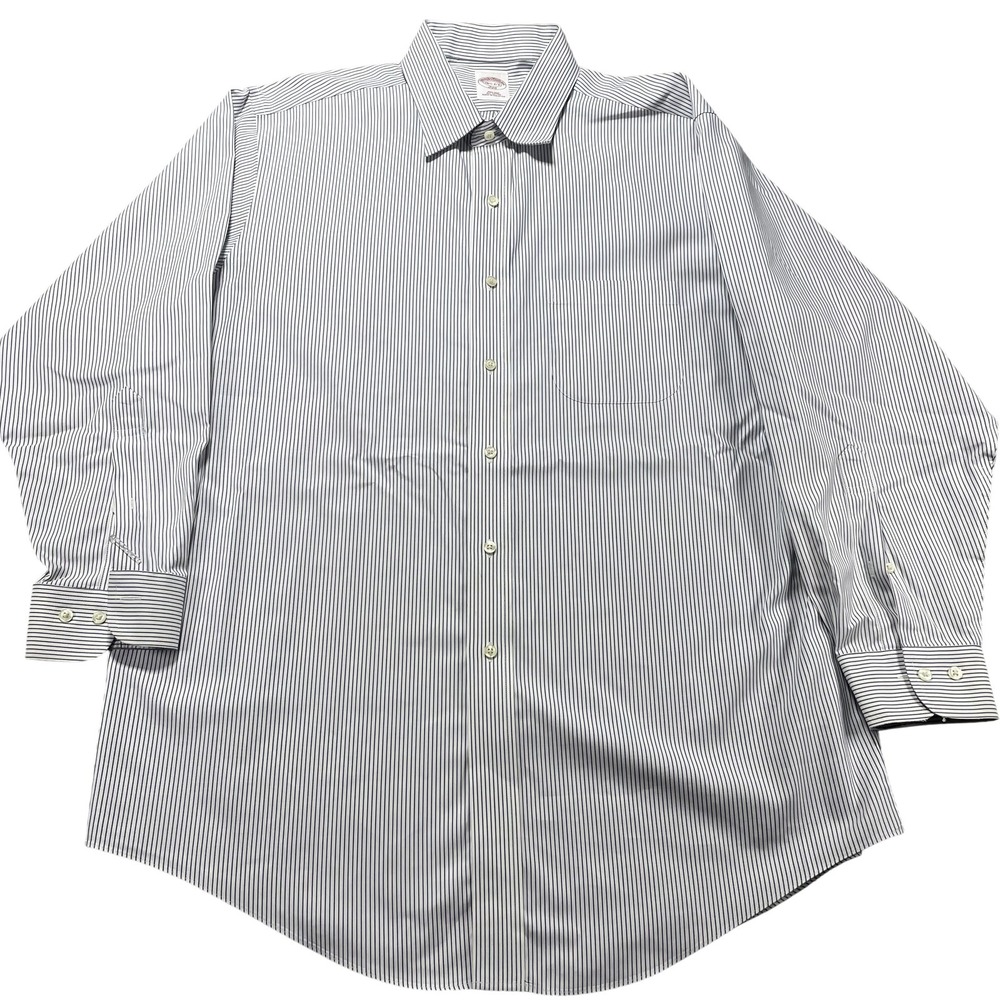 Brooks Brothers Dress Shirt Mens 16.5 2/3 Blue Stripe Classic Non Iron Cotton